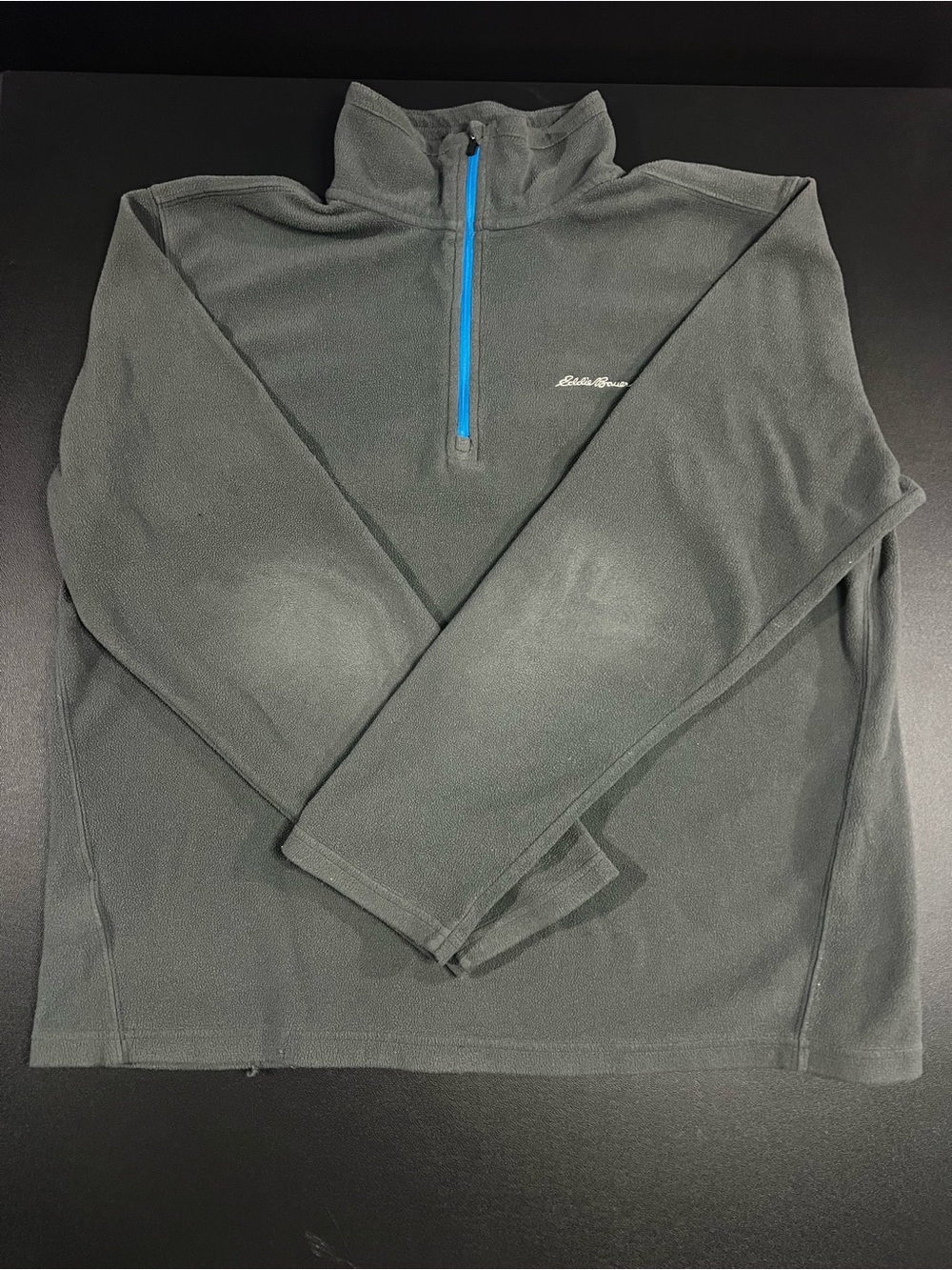 Eddie Bauer Fleece Pullover Men’s Large Gray Polartec 1/4 Zip Mock Neck Logo